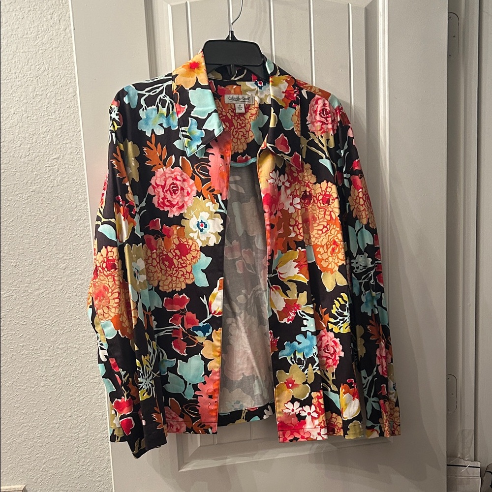 Coldwater Creek Vibrant Open Front Floral Blazer career wear